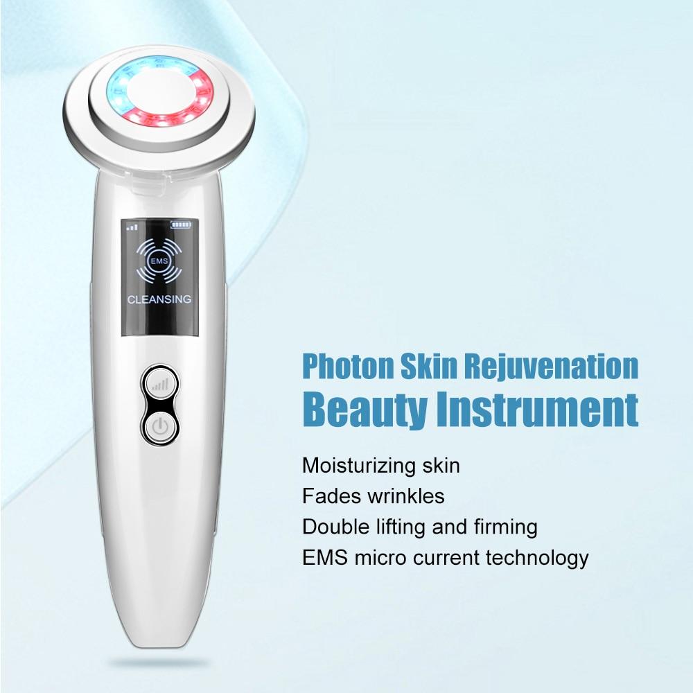 EMS Facial Massager LED Light Therapy Sonic Vibration Wrinkle Removal Skin Tightening Warm Cool Treatment Skin Care Beauty Device