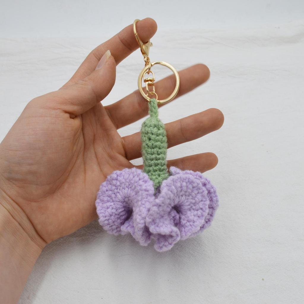 Korean-Style Pearl Chain Crochet Carnation Keychain - Mother's Day Gift Accessory