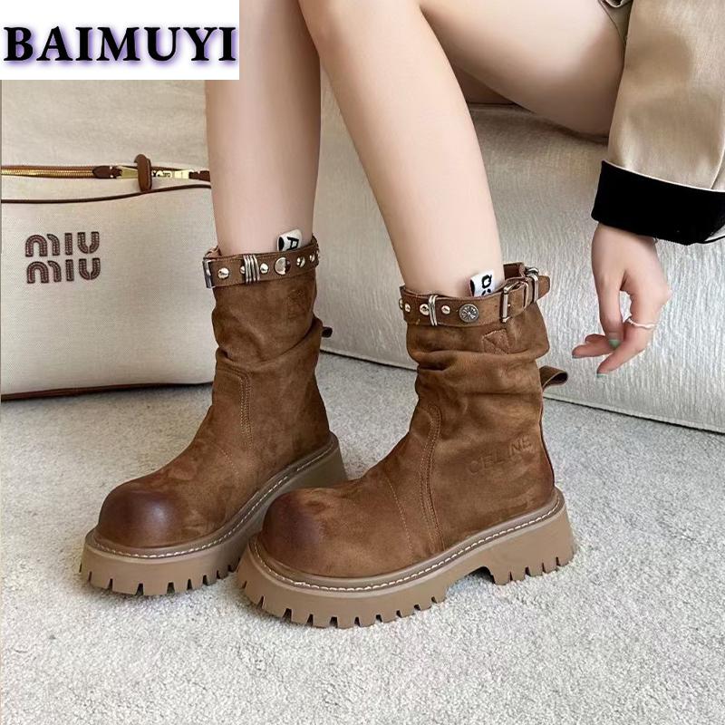 Модные женские ботильоны на платформе и среднем каблуке 2025 года, трендовые брендовые повседневные уличные ботинки челси, зимние новые модные туфли-лодочки Mujer Botas