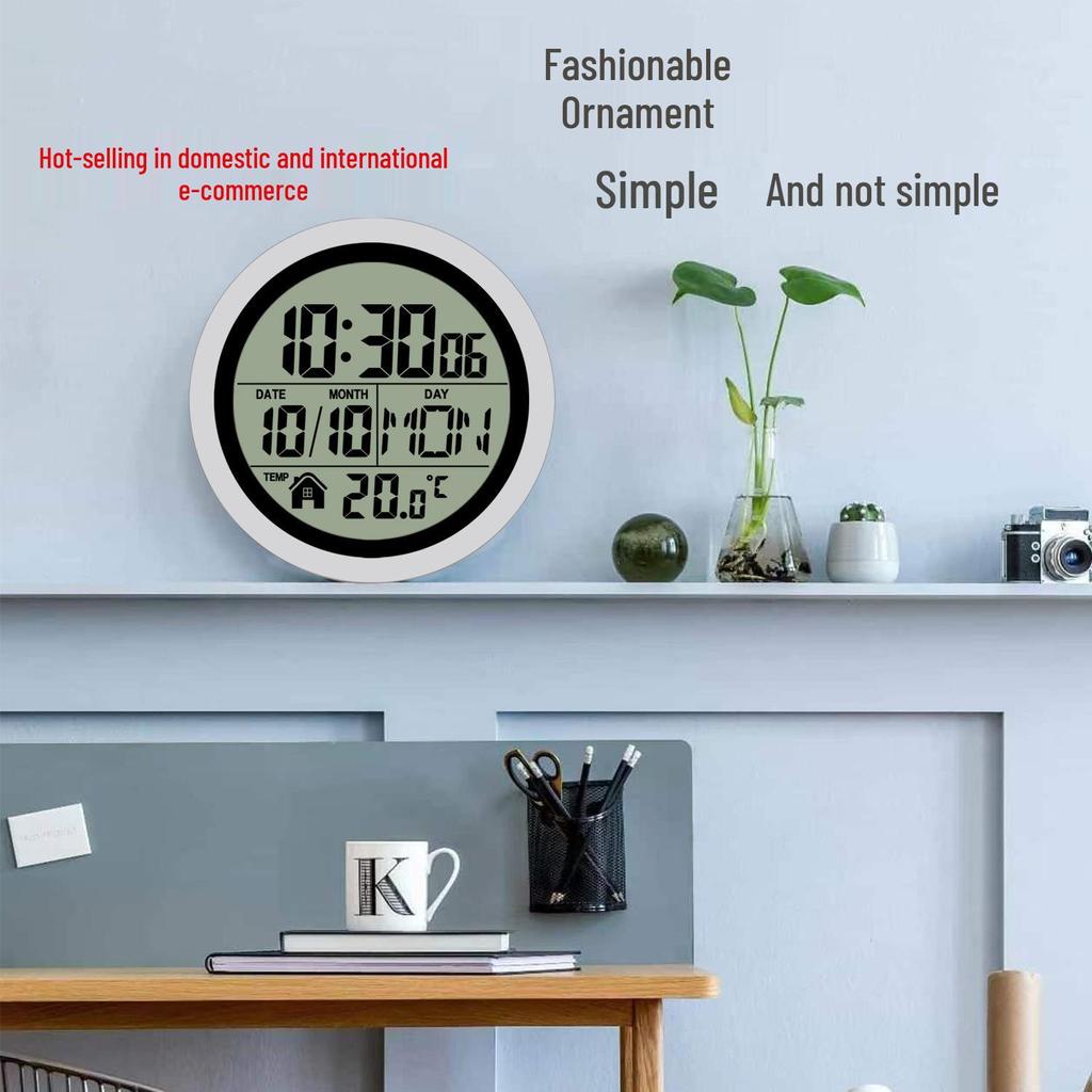 Punch-Free Self-Adhesive LCD Wall Clock: High-Definition Digital Display for Bathroom & Kitchen