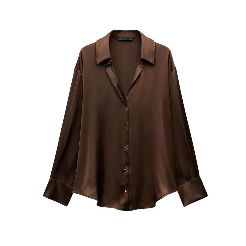 Spring New Women's Clothing Lapel Silk Satin Texture Classic Vertical Shirt 2074580 2074140