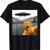Кот селфи с инопланетным НЛО Смешная s Для ребенка Футболка винтажная Стиранная Унисекс Удобная уличная одежда Дышащая Универсальная мода