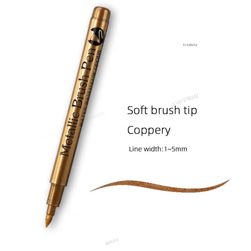 1/3Pcs Brush Metallic Marker Pens Gold Silver Copper Permanent Art Paint Marker Pen for Crafts Scrapbooking Fabric Art Supplies