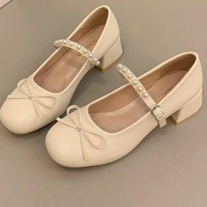 Retro Bow Mary Jane Shoes Women's Autumn New Versatile Word with Commuting Thick Heel Single Shoes Women
