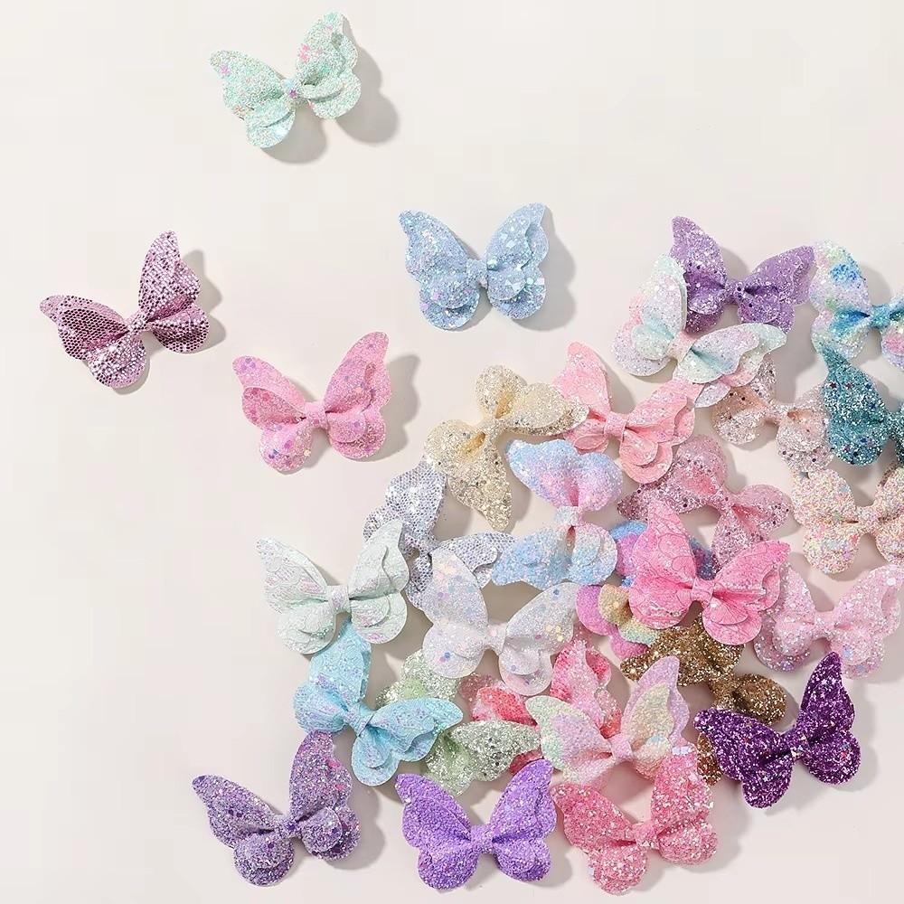 4Pcs Double Butterfly Design Glitter Hair Clip Colorful Glitter Ribbons Sequins Hair Clip  Women