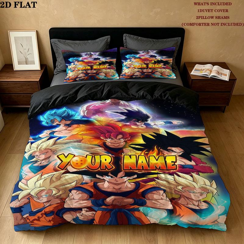 Dragon Ball Heroes Custom Name Pattern Bedding Quilt Set Quilt Cover Pillowcase Home Gift(1 * duvet cover + 2 * pillowcase, without core)