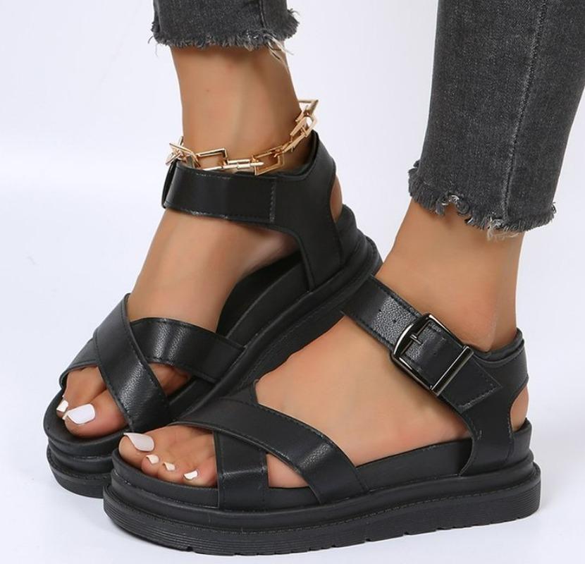 Open Toe Flatform Wedges Shoes Woman Summer Beach Sandals Sexy Women Plus Size PU Leather Sandalias