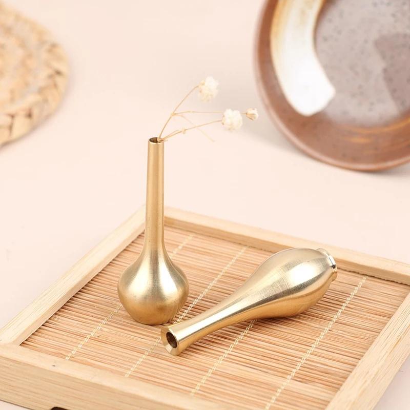 Мини-ваза из чистой меди, золото, домашний декор, украшение для гостиной, антикварная ваза, высокая ваза, уникальная ваза для цветов, скандинавская ваза