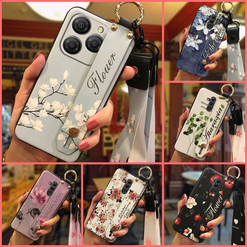 Anti-dust Soft Case Phone Case For Blackview Shark9 5G Wrist Strap Shockproof Durable Waterproof Flower Kickstand Ring