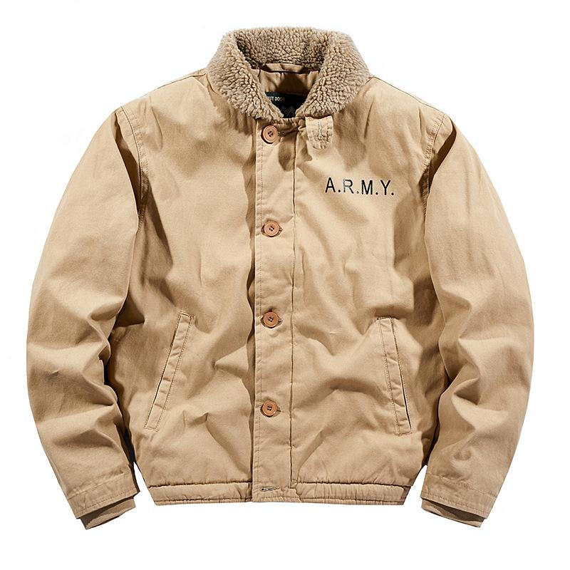 Men's Tooling Cotton-padded Coat Winter Slim-fitting Lamb Wool Jacket Piled and Thickened Warm Cotton-padded Jacket