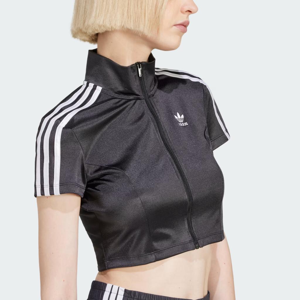 adidas Женский спортивный топ Adicolor с коротким рукавом и длинным рукавом Черный JD0277