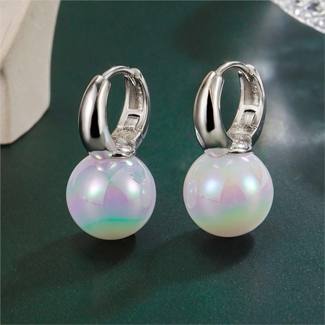 ANENJERY Large Symphony Imitation Pearl Hoop Earrings for Women Girl Simple Unique Niche Design Huggies Party Jewelry