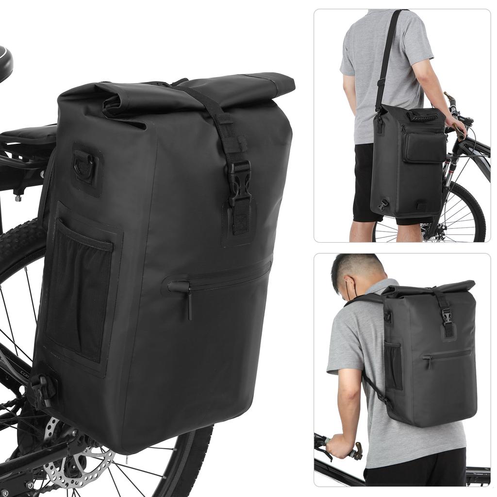 3 in 1 Waterproof Bike Pannier Bicycle Rear Rack Bag Backpack Shoulder Bag Outdoor Cycle Commuting Bag Pack with Laptop