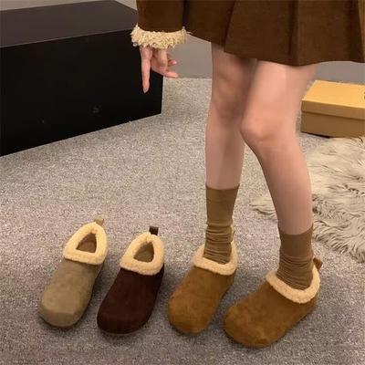 Обувь на толстой подошве с флисом, теплые хлопковые ботинки на одну ногу и универсальные женские сноубутсы