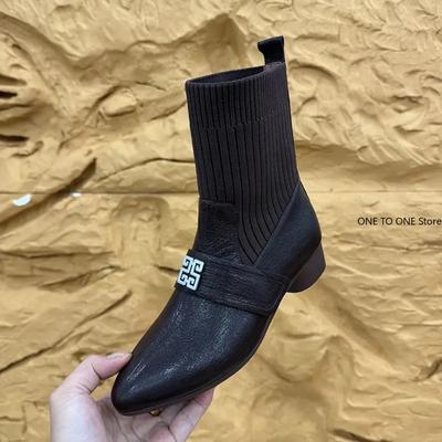 Женские ботильоны на среднем каблуке с квадратным носком, вязаные, мягкие и удобные, дышащие, эластичные, новинка 2024 года, женская обувь