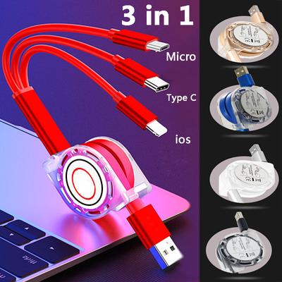 3 в 1 USB-кабель для зарядки для iPhone, кабель Micro USB и USB C, выдвижной портативный зарядный кабель для Iphone X 8, Samsung S9