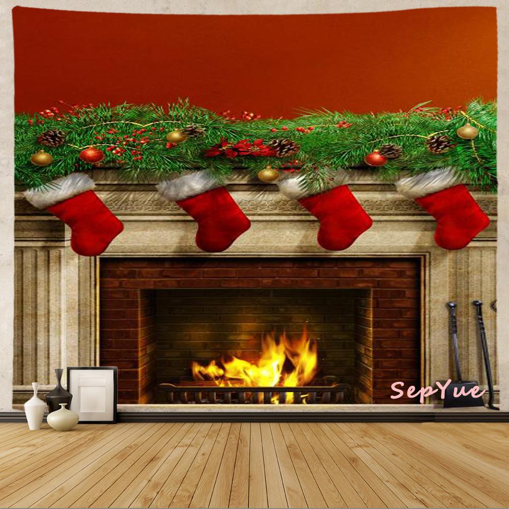 SepYue рождественские носки каминная елка праздничное украшение гобелен с принтом хиппи винтажный большой 3d тканевый настенный гобелен