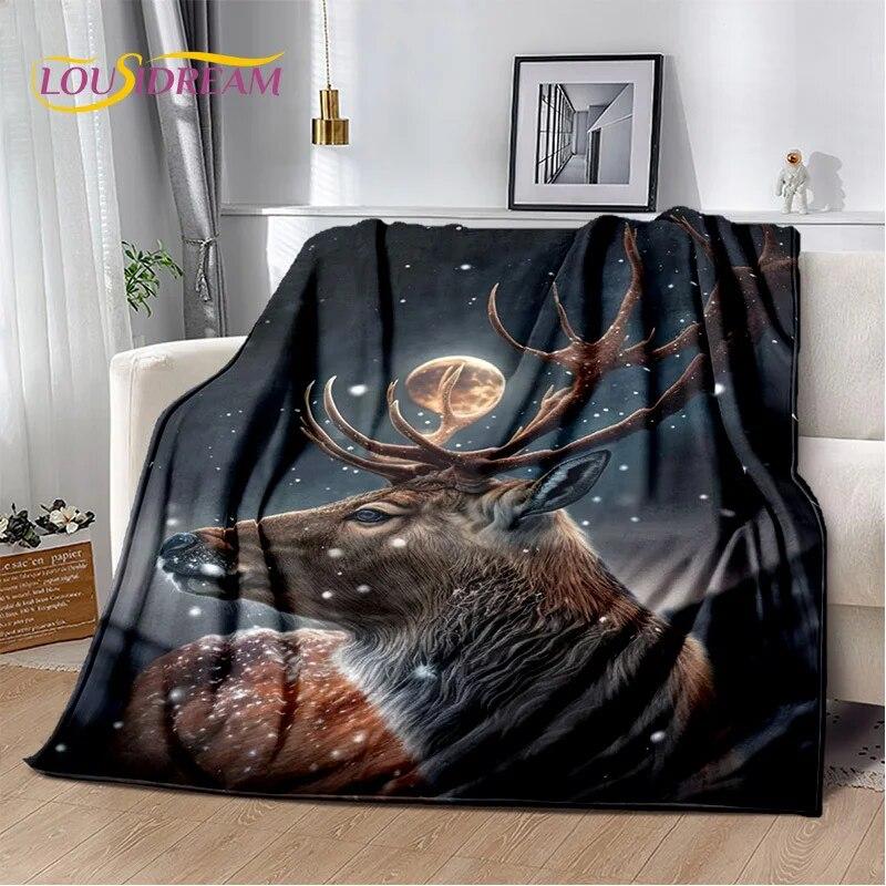 3D Dream Forest Christmas Elk Sika Deer Soft Plush Blanket,Flannel Blanket Throw Blanket for Living Room Bedroom Bed Sofa Cover