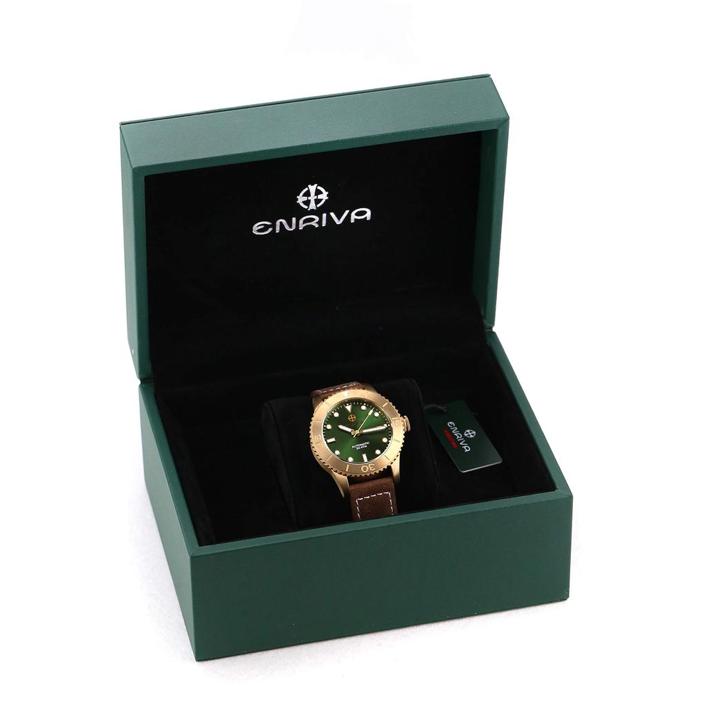 ENRIVA Часы Индикация даты 20 АТМ Механические Настольные Автоматические Цепь Автоматический Поворотный Бронзовый Сапфировое Автоматические часы Дайверские Мужские