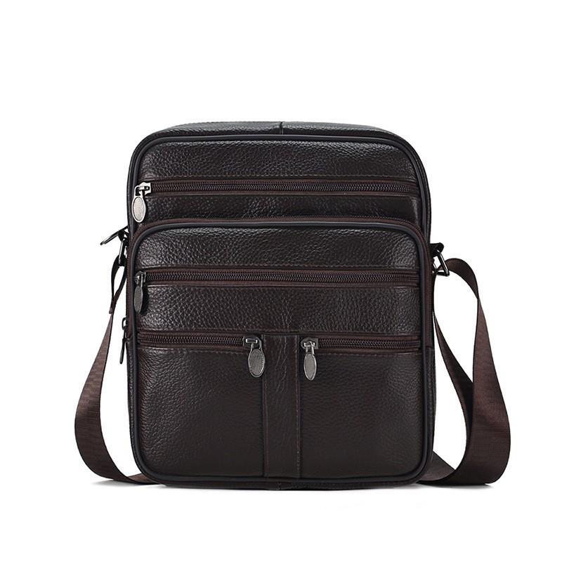 Мужская вертикальная сумка кроссбоди из натуральной кожи - Большая вместимость, Коровья кожа высшего слоя, Повседневная уличная наплечная сумка