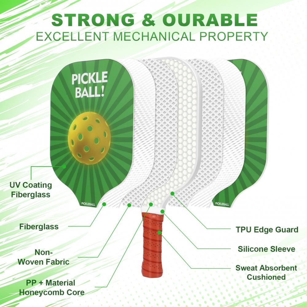 Toplive Набор ракеток для пиклбола, 2 ракетки для пиклбола, 4 мяча для пиклбола, мячи для пиклбола для начинающих с 1 сумкой для хранения мячей для пиклбола, прочный для соревнований