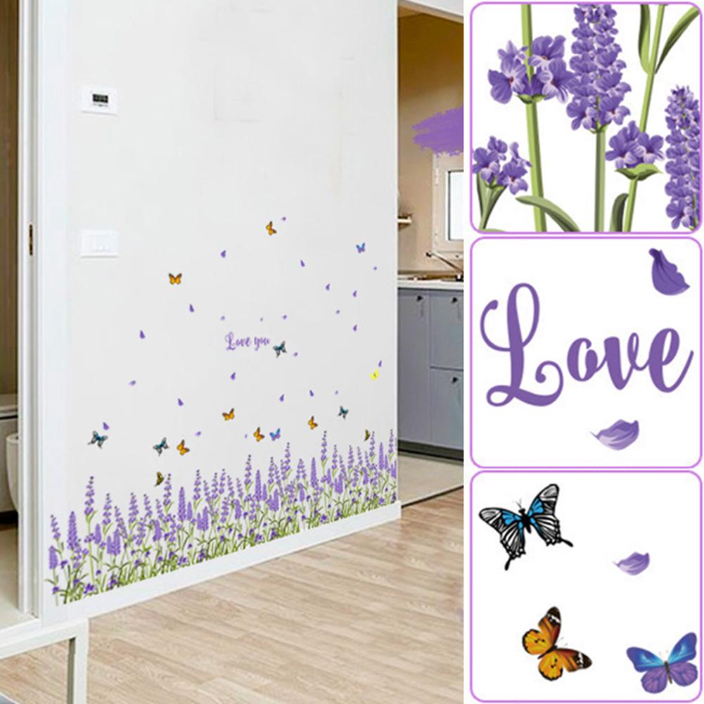 Новый красивый цветок лаванды бабочка плинтус украшение дома наклейка на стену