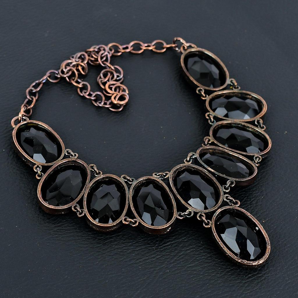 Ожерелье из черной шпинели, Ожерелье, гальванизированное медью, Украшения из драгоценных камней ручной работы, Подарки для жены, Абсолютно новое ожерелье