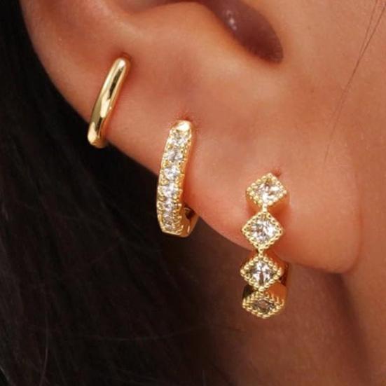 3 шт./комплект сережек разных форм кубический цирконий гладкая отделка серьги хагги золотые медные круглые серьги-кольца для выпускного вечера ежедневные свидания