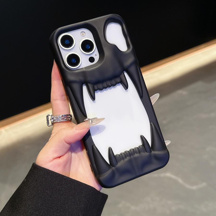 Индивидуальный 3D Полый Череп Клык Матовый Силиконовый Чехол Для Телефона Для iPhone 16 15 14 13 12 Противоударный Супер Теплоотводящий Чехол