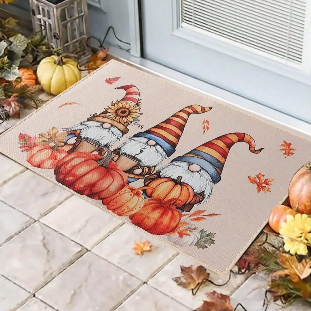 VIKAMA Autumn Welcome Door Mat Outdoor and Indoor Dwarf Pumpkin Floor Mat Kitchen Carpet Thanksgiving Home Decoration