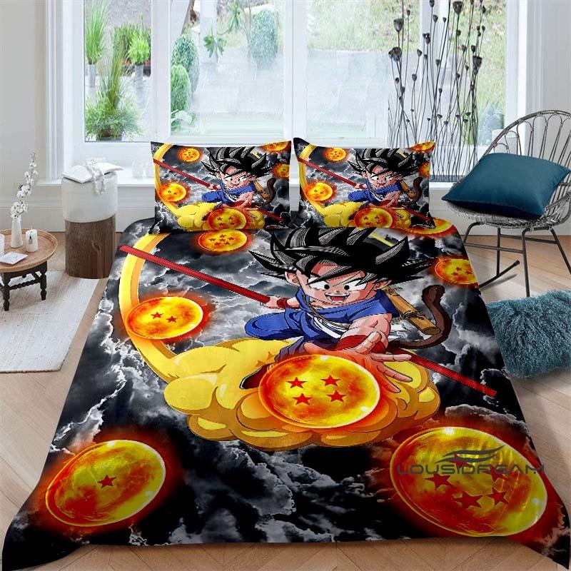 Cartoon/Anime Son Goku Dragon Ball Themed Printed Bedding Set: This soft and comfortable set includes a duvet cover and pillowca