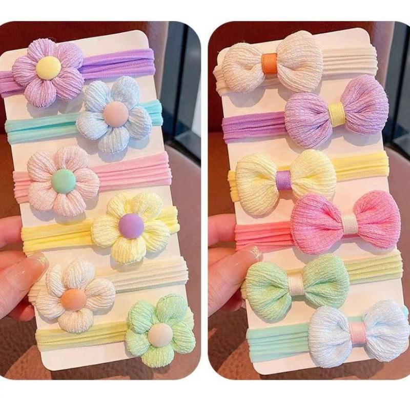 6 шт. новые милые детские эластичные резинки для волос с бантиком и цветочным принтом для девочек, детские резинки для волос, аксессуары для волос принцессы, детские головные уборы