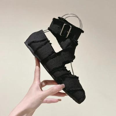 Модные женские туфли на плоской подошве из парусины, балетки, босоножки, женские, новые, удобные, для школьниц, с ремешком, тренд 2024 года, роскошные, черные, распродажа