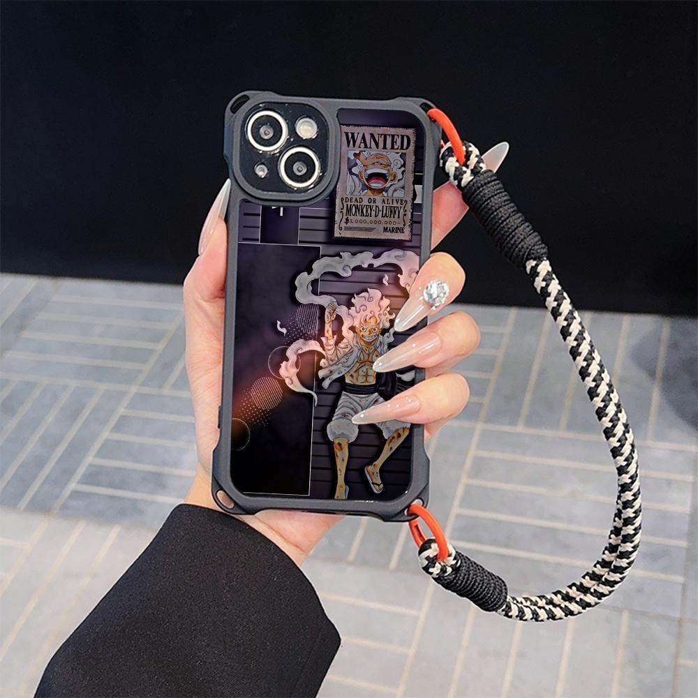 Мягкие чехлы для телефонов Ae92 One Piece Luffy Gear 5 для iPhone 16 15 14 13 12 11 Pro Max 7 8 Plus XR XS с ремешком на запястье, защитным шнурком для углов, задняя крышка