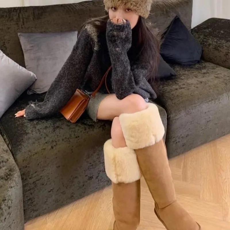 Зимние сапоги из овчины и шерсти, высокие сапоги, ботинки, женская обувь, утеплитель для зимнего отдыха на открытом воздухе