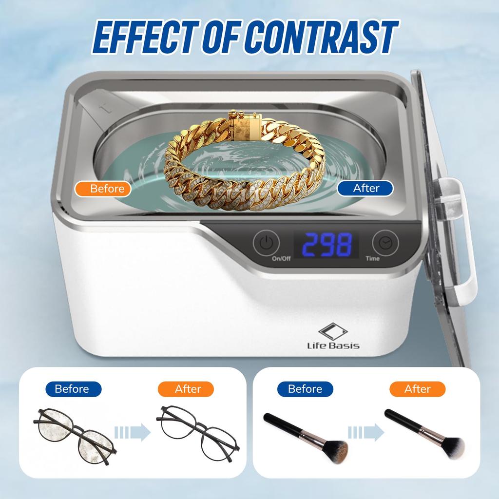 LifeBasis Ультразвуковой 600 мл Мощный Осциллятор для Мощного Улучшенного Настольного Очистителя для Ежедневного и Прецизионного использования с Сенсорным экраном CDS-100 Очиститель,