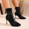 Черные ботильоны женские осенне-зимние простые на тонком каблуке ботильоны-голыши французский острый носок темперамент высокий каблук ботильоны скинни