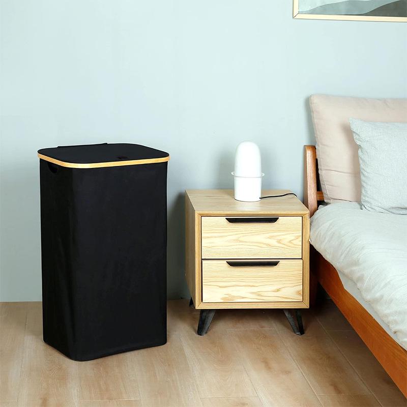 Foldable Bamboo Laundry Basket with Lid and Inner Bag for Bathroom/Bedroom