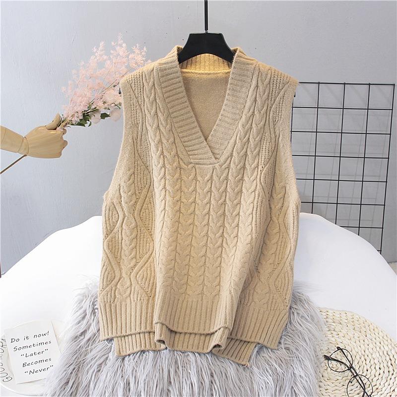 Spring and Autumn Women's V-neck Vest Knitted Retro Solid Color Sweater Vest Top