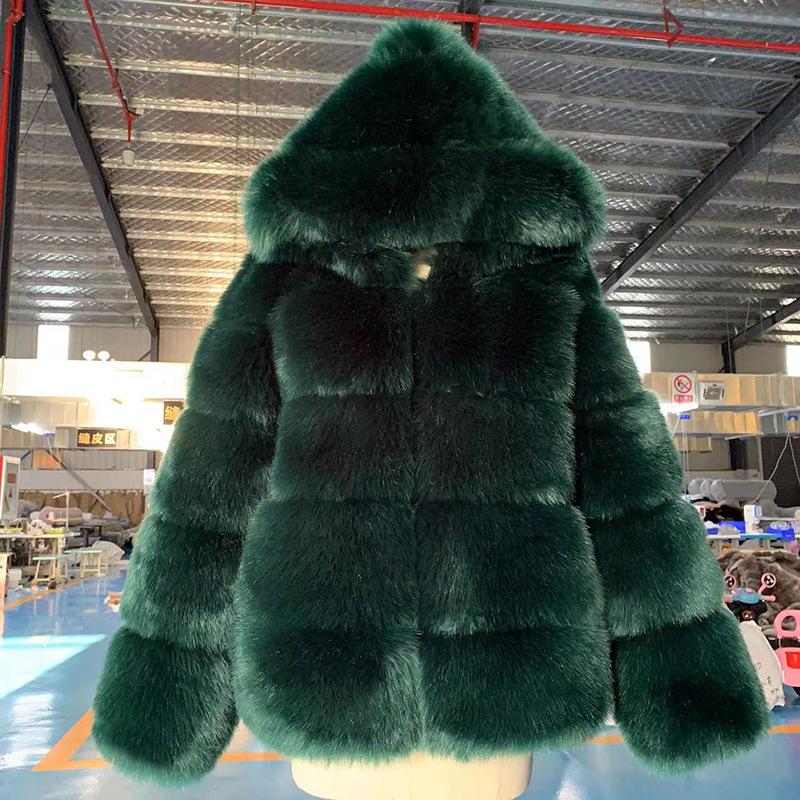 Популярная осенне-зимняя новинка из искусственного меха лисы, женская термошуба с капюшоном