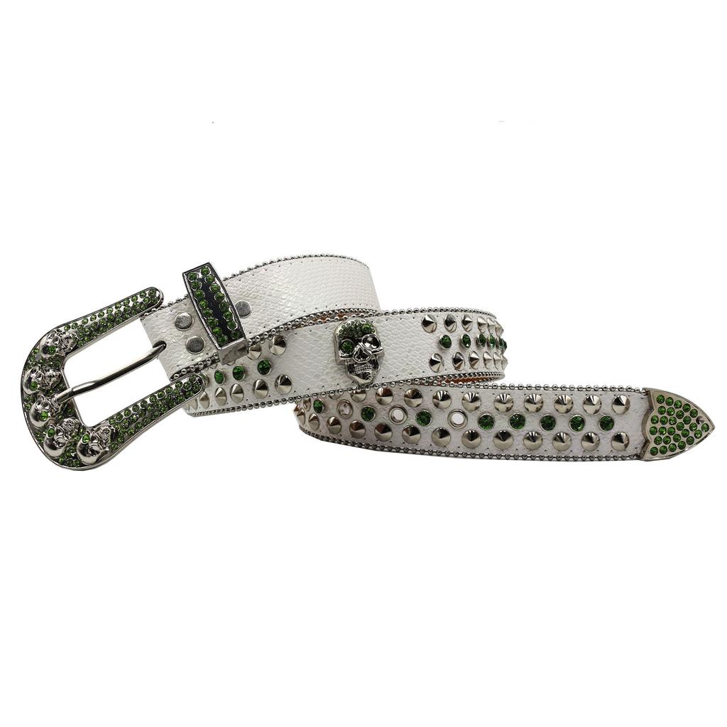 European And American Rivets Skull Rhinestone Inlaid Belt High-End Pin Buckle Full Of Diamonds Sequins Hip-Hop Decoration Nightclub Belt Women
