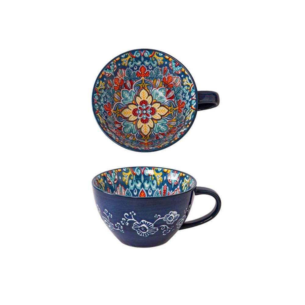 Ceramic Coffee Mug Retro Oatmeal Cup Creative Bohemian Breakfast Cup Friend Gift