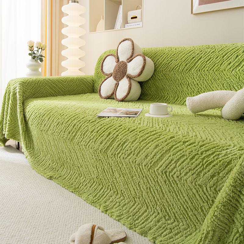 Cream Style Light Colored Plush Sofa Towel, Thickened Autumn and Winter Sofa Blanket, Full Cover, Universal Sofa Cover, Anti Cat Scratch Cover