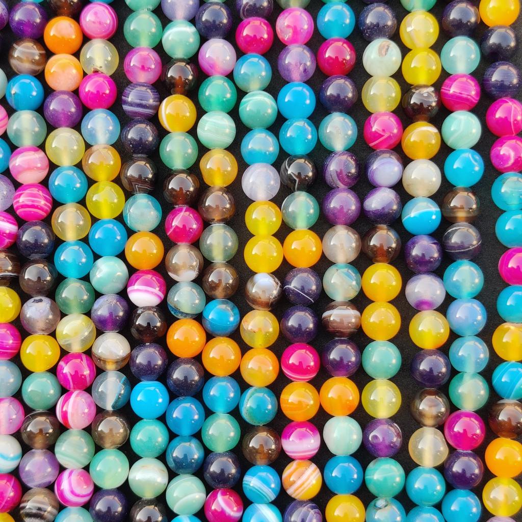 Natural Colored Rainbow Mix Striped Banded Agate Beads, Gemstone Beads, Loose Round Beads, 14-15 Inch Strand, 6mm 8mm 10mm Size Stone Beads.