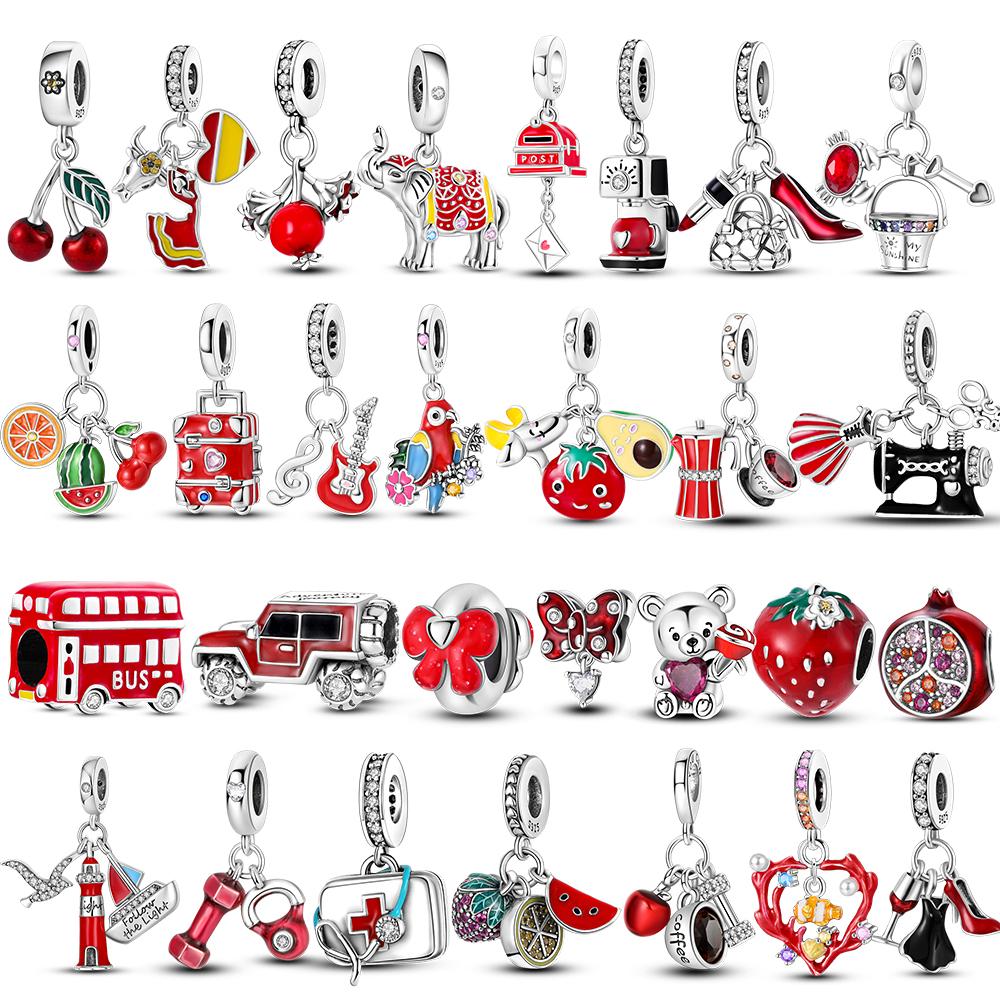 Медно-красная серия Подвески-шармы в виде клубники с бусинами Подходят для оригинального ожерелья-браслета Mula Ювелирные изделия Женские DIY Мода