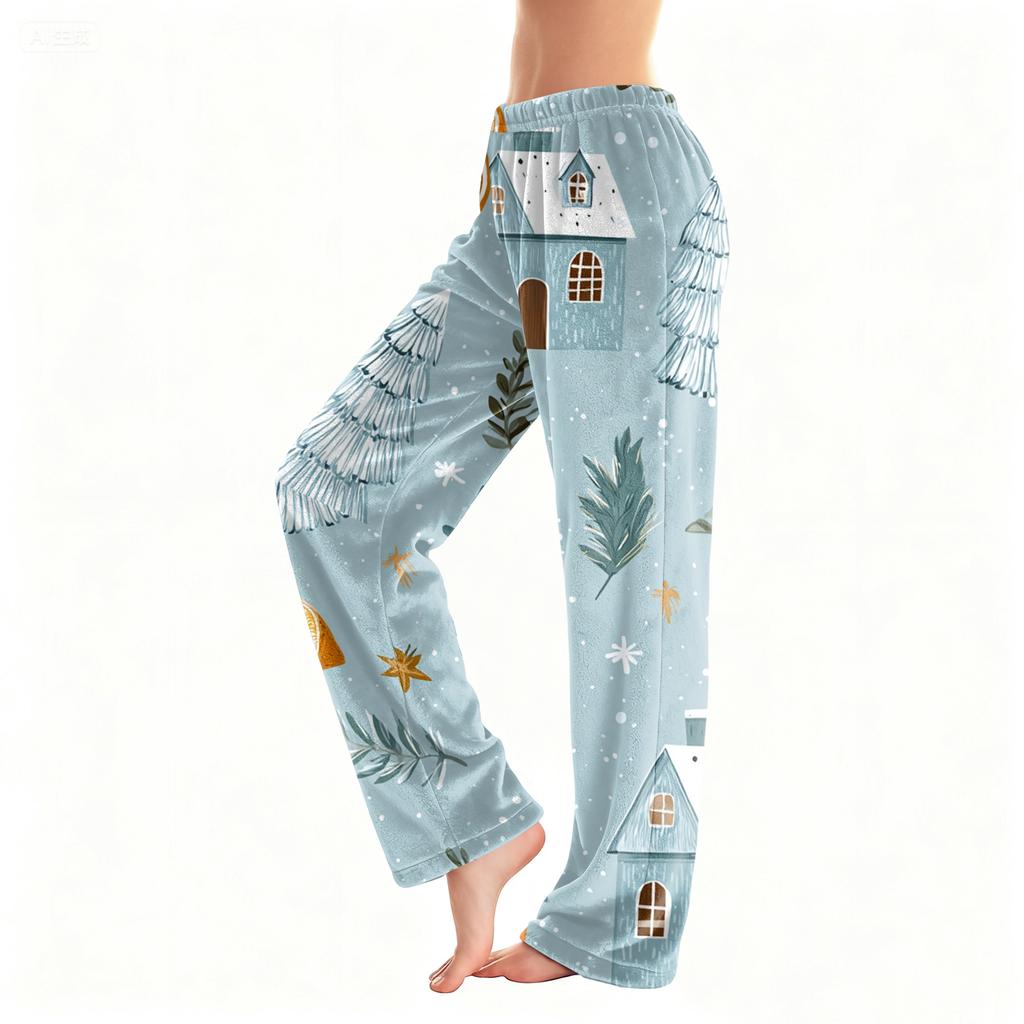 Женские повседневные модные фланелевые брюки с рождественским принтом, пижамные брюки