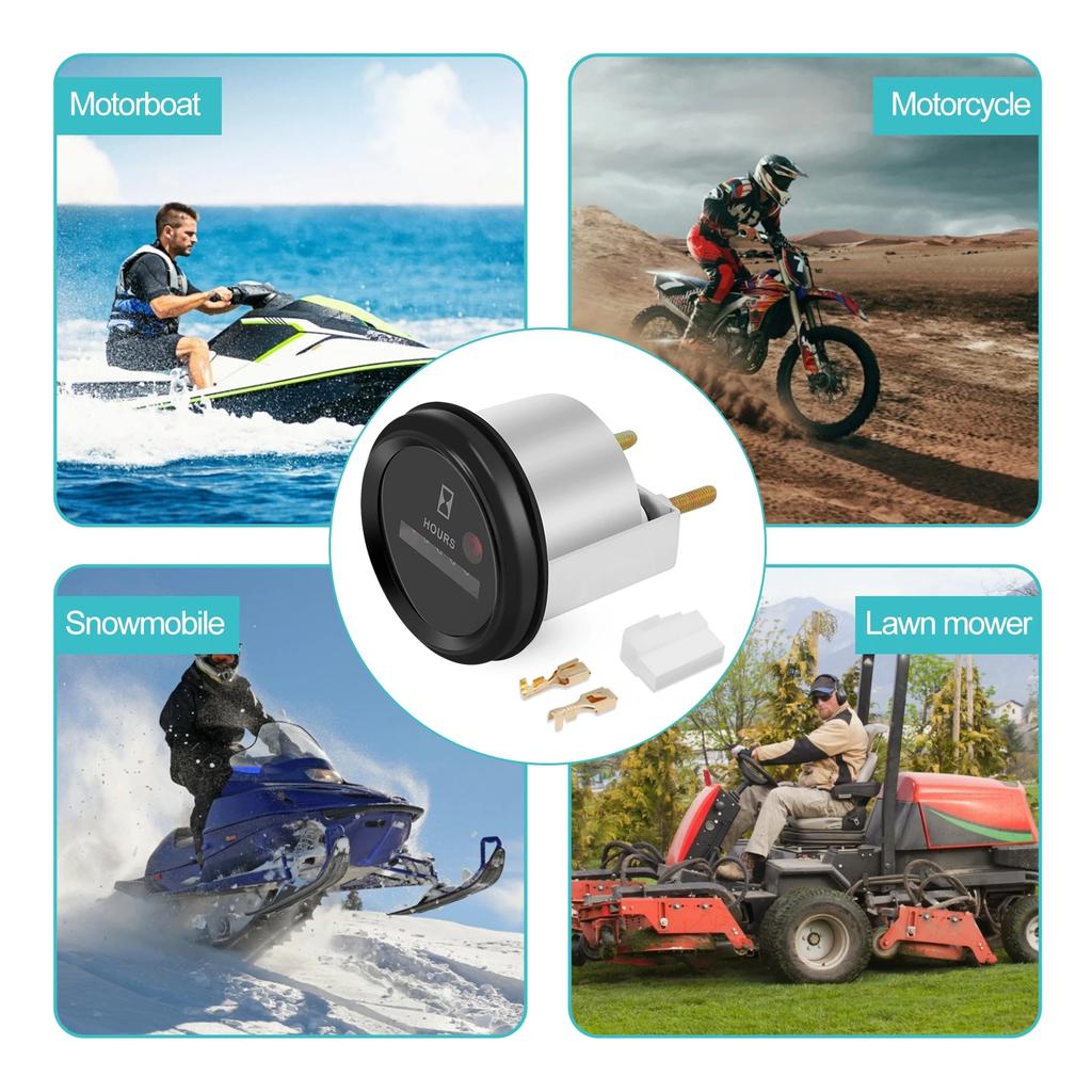 12‑36V DC AC 6 Digit Accurate Round Quartz Hour Meter Gauge Tester for Truck Engine Hour Meter Hour Boat Car Gauge Hour Tester