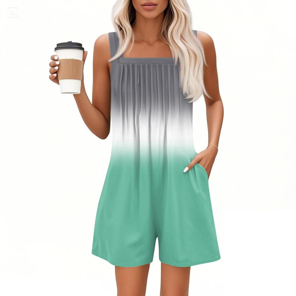 Женский повседневный комбинезон без рукавов с топом и шортами с карманами