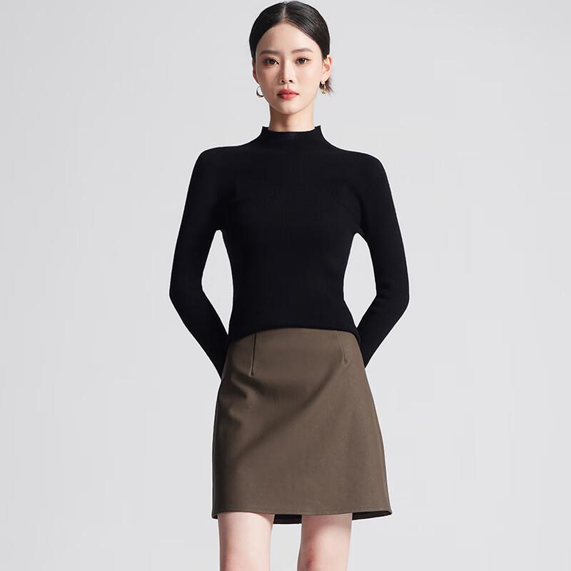 Women's 100% Pure Wool Semi-High Collar Slim Fit Sweater