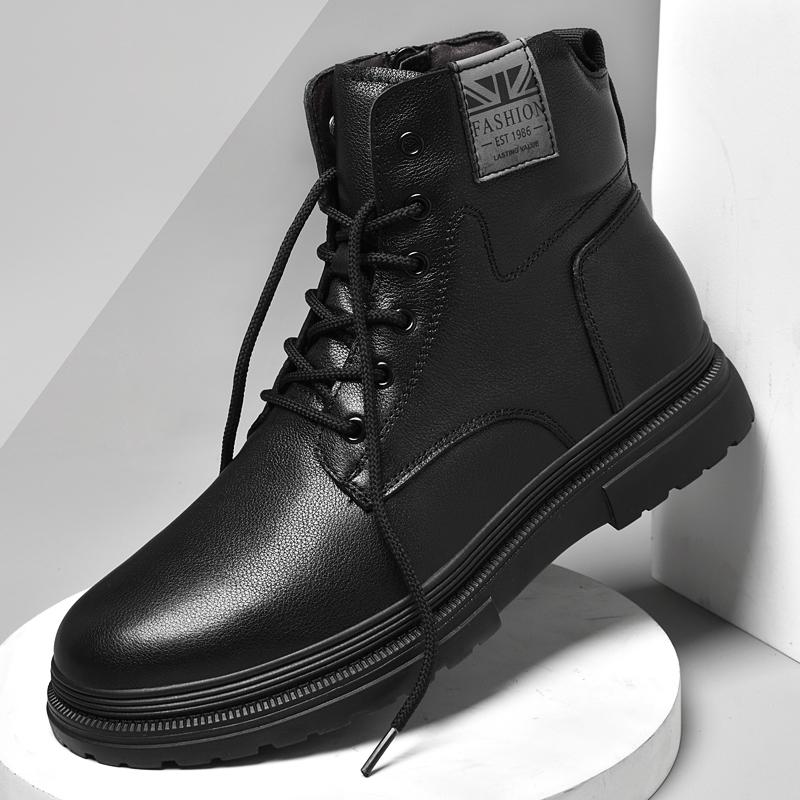 Модная мужская зимняя обувь из натуральной кожи высокого качества, черные мужские мотоботы, роскошный бренд, теплые ботильоны, панк-стиль, повседневная обувь